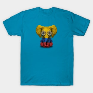 Baby Elephant with Glasses and Colombian Flag T-Shirt